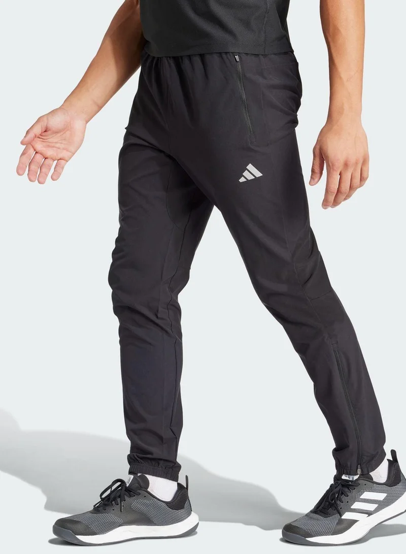 adidas بنطلون جري رجالي أسود مقاس