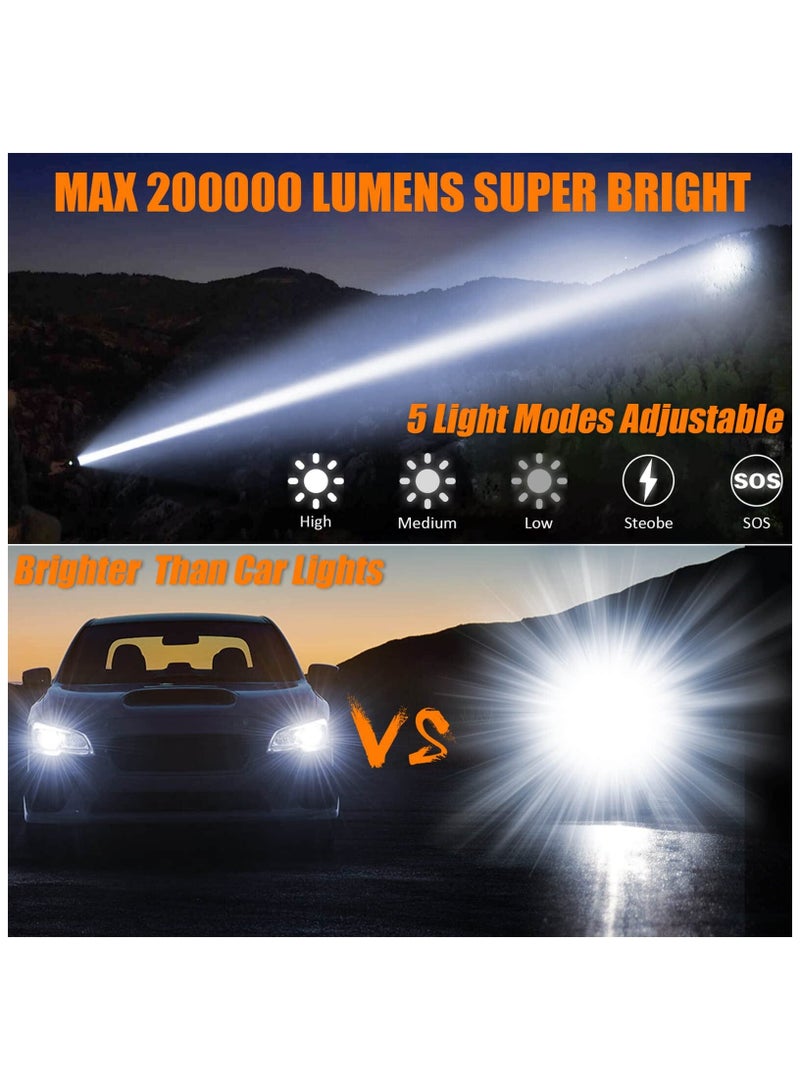 HOMESTAR Rechargeable Flashlights MAX 200000 High Lumens,Super Bright 30W Powered Brightest Flashlight for Emergencies/Camping Gear,Zoomable,Waterproof,5 Modes,USB Handheld Flash Light - Image 2