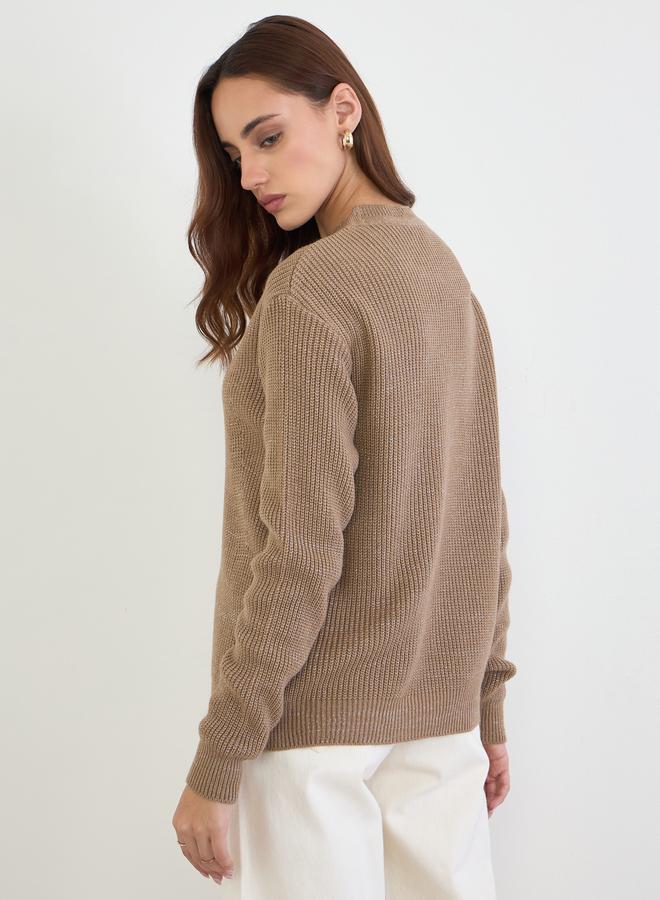 Styli Beige Regular Fit Knit Sweater - Image 5