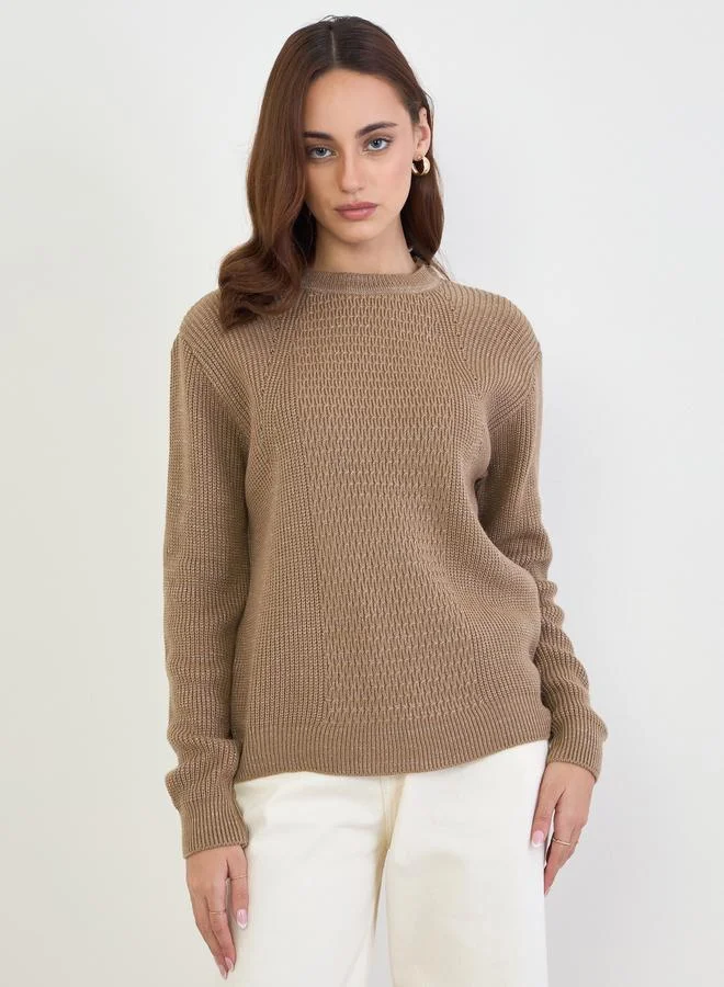 Styli Styli Beige Regular Fit Knit Sweater