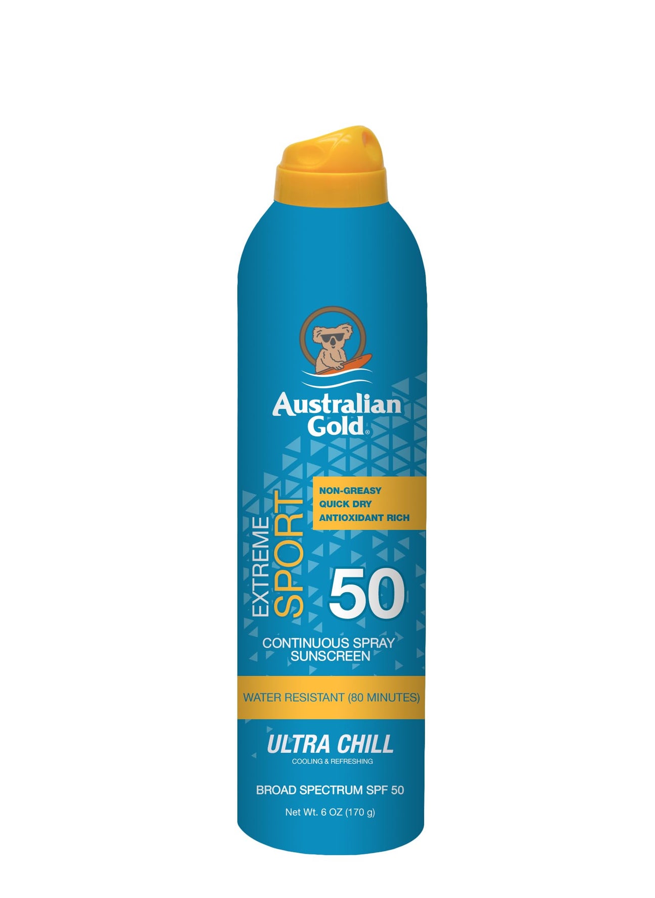 Australian Gold - Australian Gold Extreme Sport Continuous Spray Sunscreen SPF 50 (Broad Spectrum/Sweat & Water Resistant/Non-Greasy), Sport - New, Coastal Breeze, 6 Oz 5.6 Ounce (Pack of 1) SPF 50 - Spray - Image 1