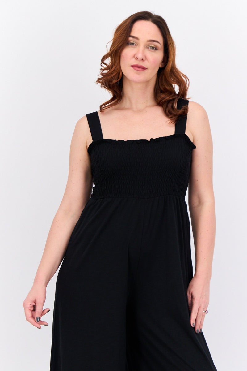 Roxy Women Shirred Sleeveless Jumpsuit, Black - Image 2