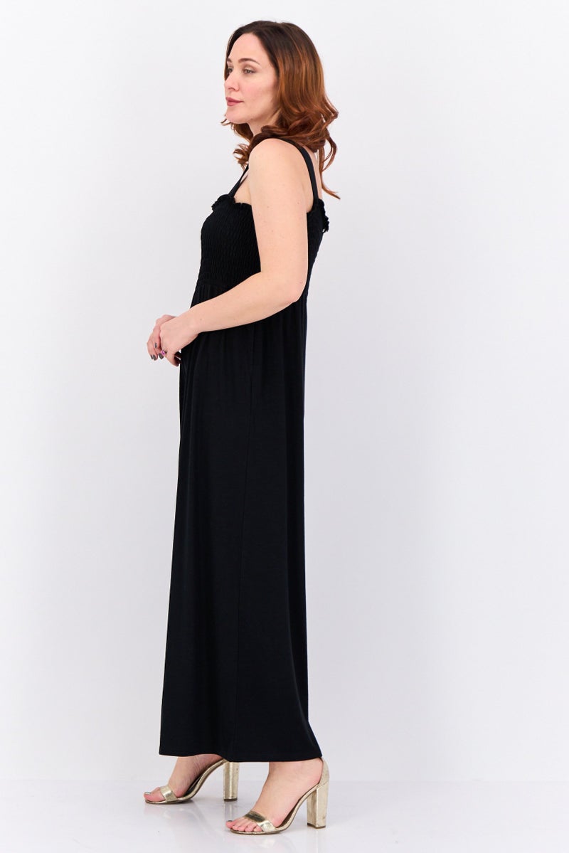 Roxy Women Shirred Sleeveless Jumpsuit, Black - Image 3