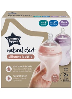 Tommee Tippee Closer to Nature Soft Feel Silicone Baby Bottle, Slow Flow Breast-Like, Anti Colic, Stain and Odor Resistant (260ml, 2 Count, Pink)
