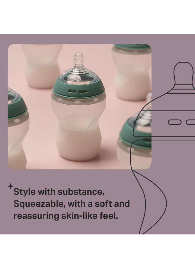 Tommee Tippee UK - Tommee Tippee Closer to Nature Soft Feel Silicone Baby Bottle, Slow Flow Breast-Like, Anti Colic, Stain and Odor Resistant (260ml, 2 Count, Pink) - Image 1