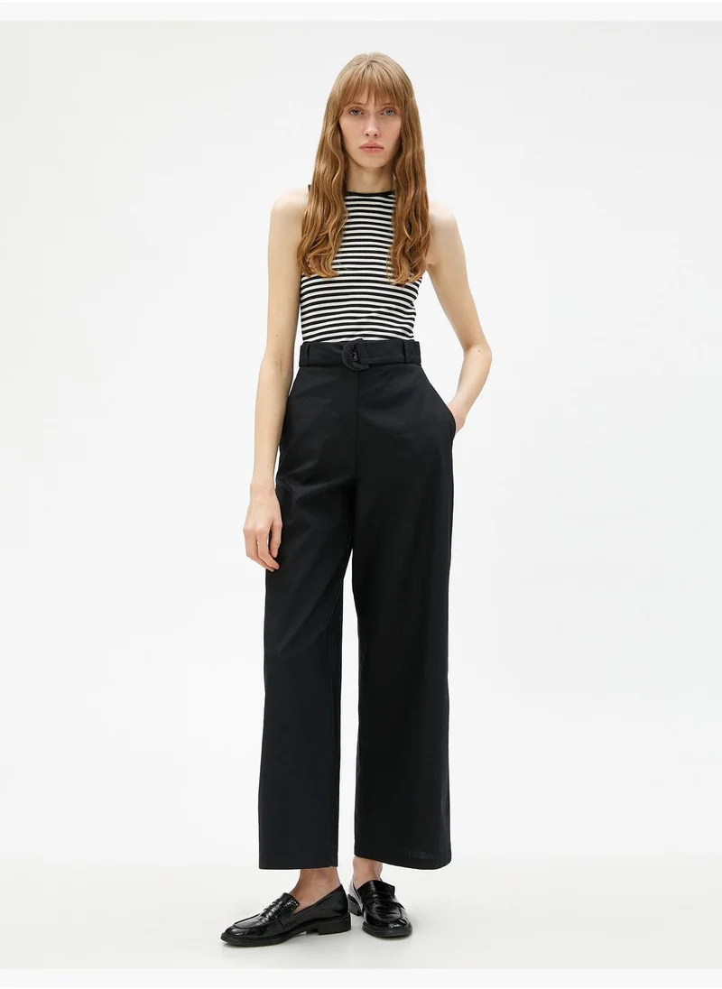 كوتون Crop Wide Leg Linen Mix Trousers