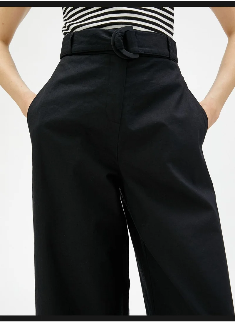 كوتون Crop Wide Leg Linen Mix Trousers