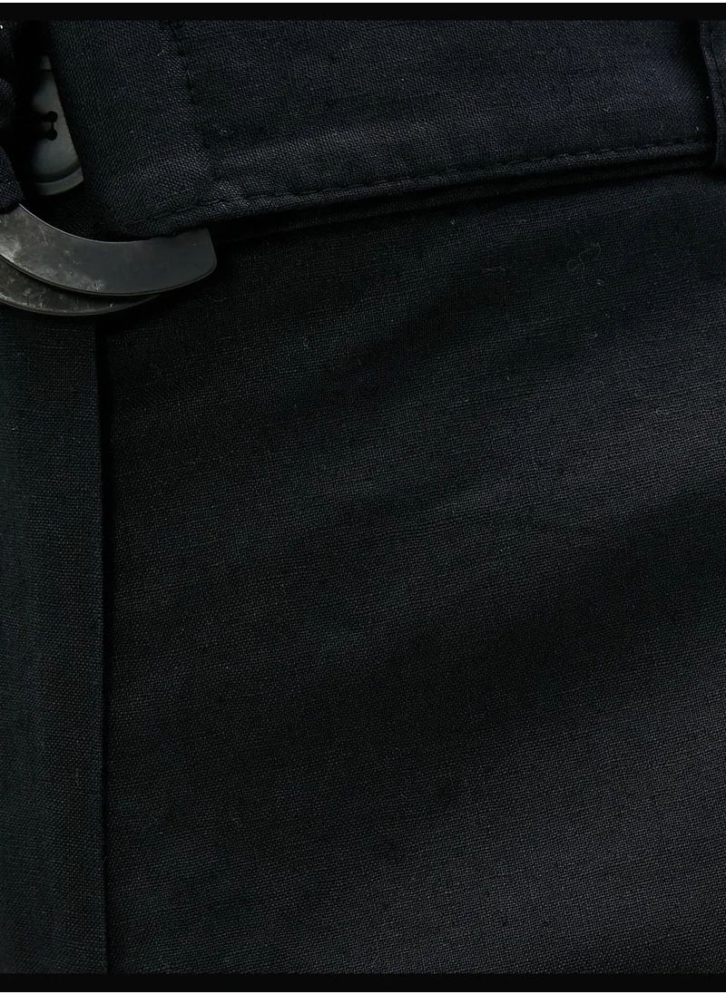 كوتون Crop Wide Leg Linen Mix Trousers