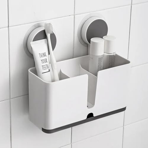 XBEY ABS Plastic Tooth Brush Holder Bathroom Wall Mounted for Bathroom with Drain Tray Toothbrush Stand Makeup Organizer Stand/Bathroom Toothbrush Holder Set (Pack of 2) - Image 4