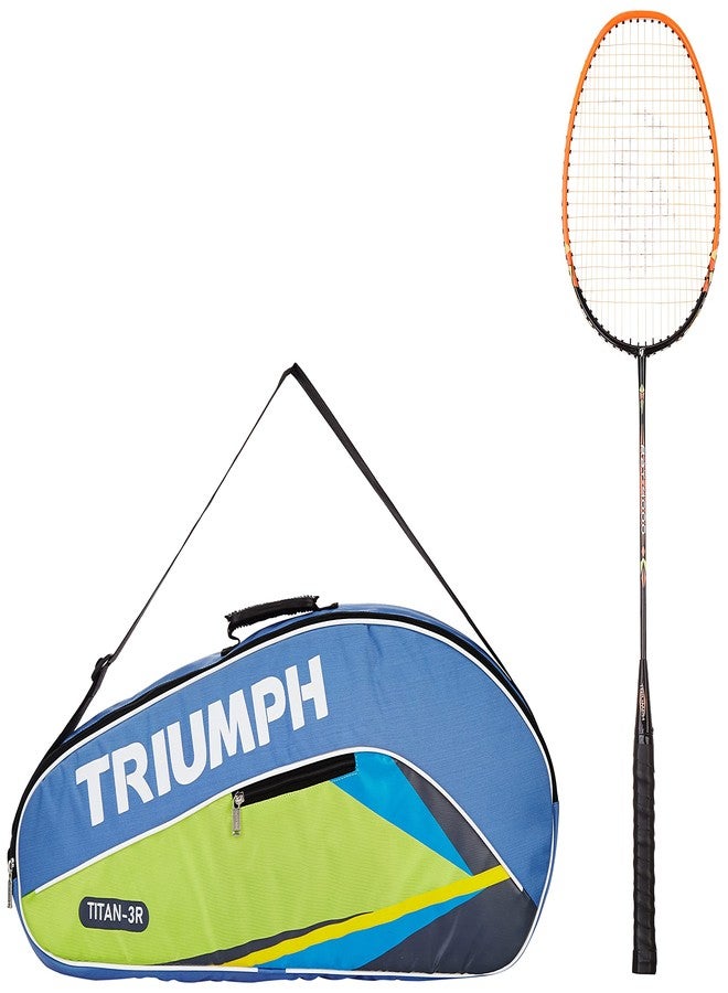 Triumph Ray-4000 One Piece Light Weight Strung Badminton Racket With Titan-3R Single Compartment Badminton Bag Sky/Lime - Image 2
