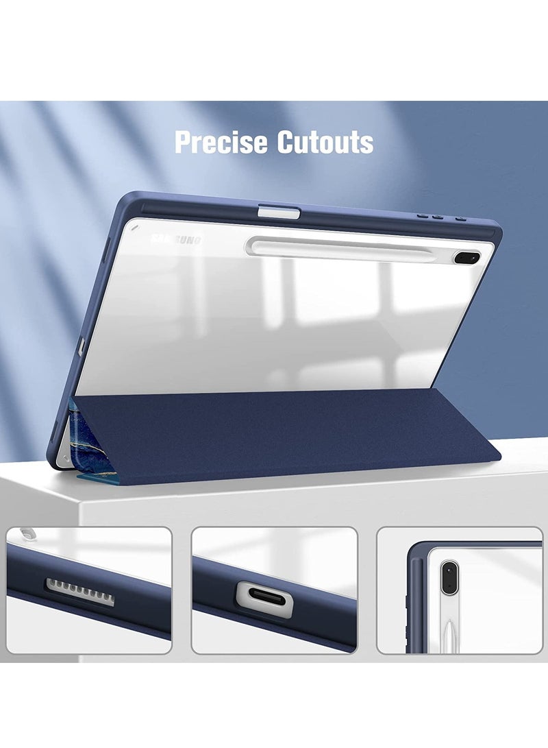KASTWAVE Slim Case for Samsung Galaxy Tab S8 Plus 2022 / S7 FE 2021 / S7 Plus 2020 12.4 inches with S Pen Holder, Shockproof Cover with Clear Transparent Back Shell Auto Wake / Sleep(Blue Marble) - Image 4