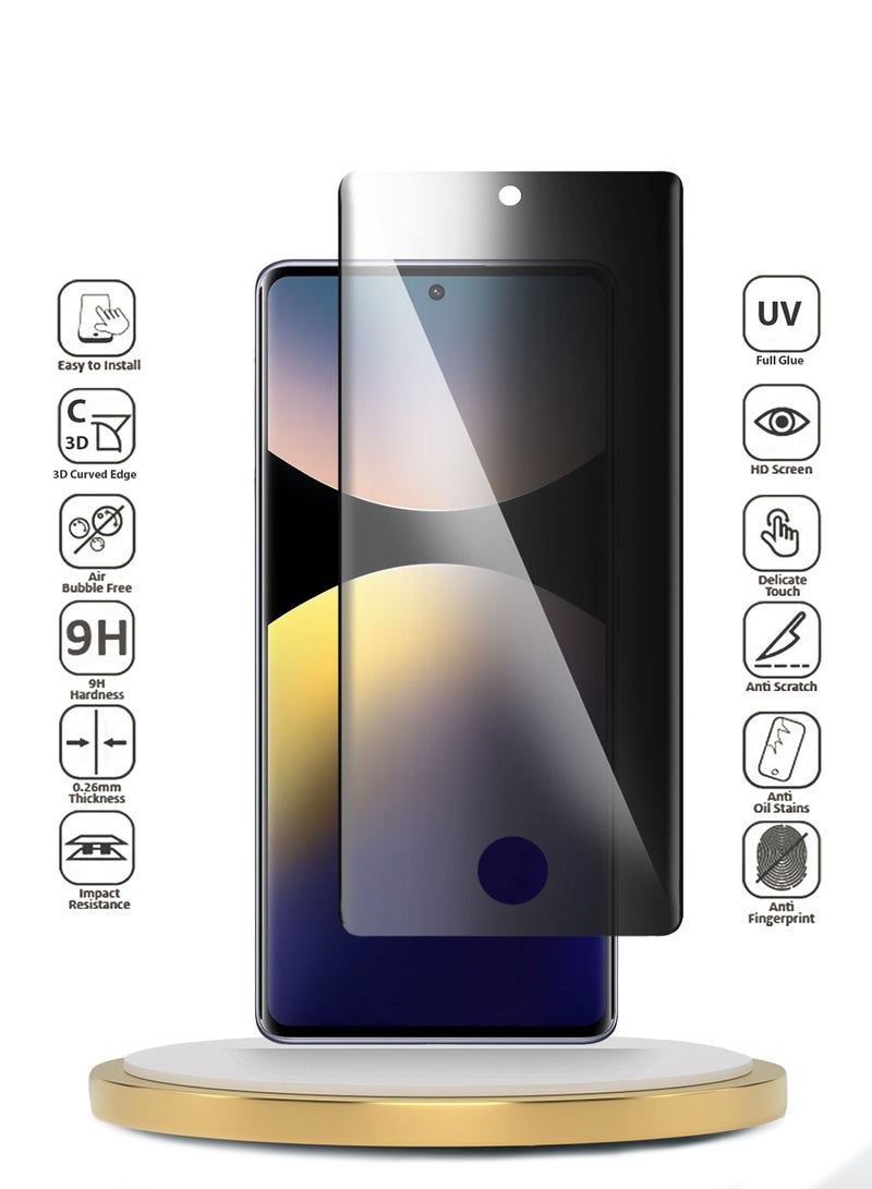 دبليو تيك حامي شاشة زجاجي مقسى كامل مع خصوصية مصمم لجهاز Xiaomi Redmi Note 14 Pro+ / Redmi Note 14 Pro Plus 5G 2024 مع حواف منحنية وغطاء لاصق كامل (MSGUCP) - شفاف - Image 2