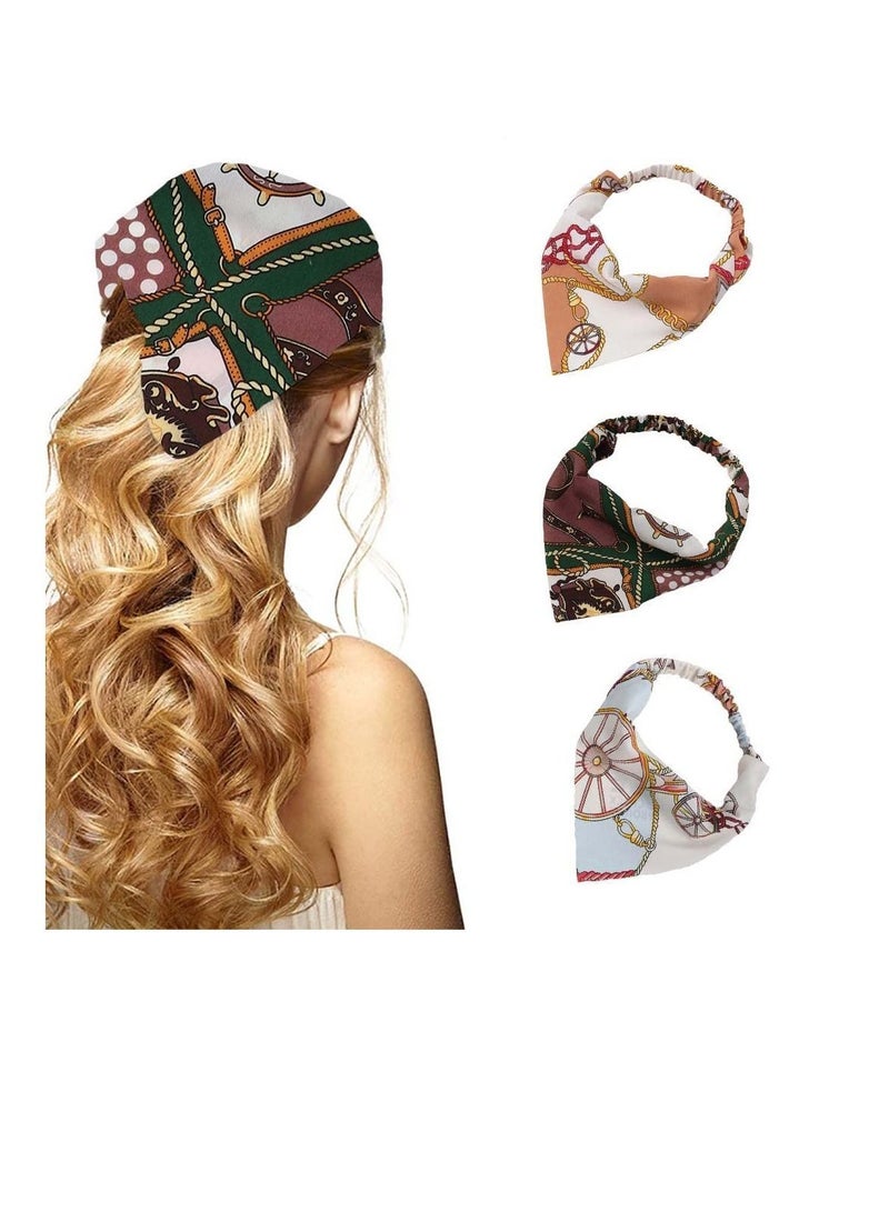 NIBEMINENT Head Scarfs, Boho Headbands Blue Triangle Scarfs Flower Chiffon Kerchief Hair Bandanas Wide Turban Elastic Band for Women and Girls (Pack of 3) - Image 1