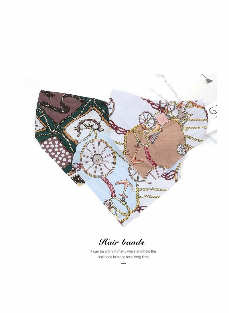 NIBEMINENT Head Scarfs, Boho Headbands Blue Triangle Scarfs Flower Chiffon Kerchief Hair Bandanas Wide Turban Elastic Band for Women and Girls (Pack of 3) - Image 5