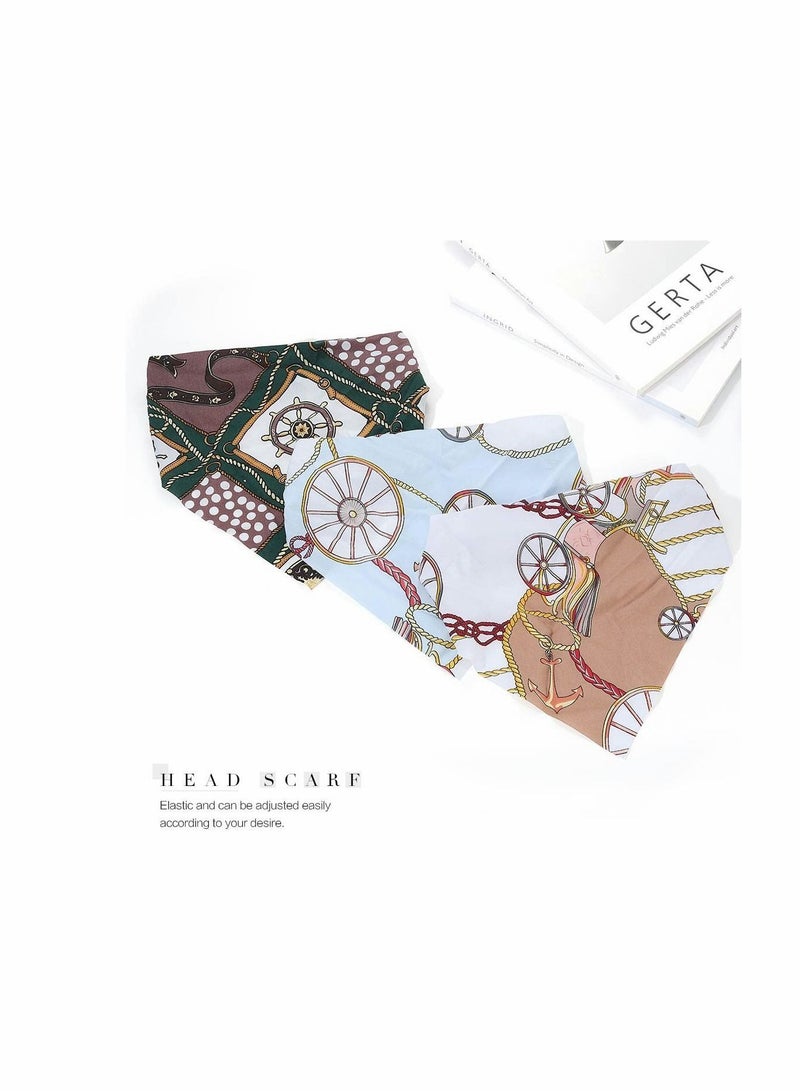 NIBEMINENT Head Scarfs, Boho Headbands Blue Triangle Scarfs Flower Chiffon Kerchief Hair Bandanas Wide Turban Elastic Band for Women and Girls (Pack of 3) - Image 3