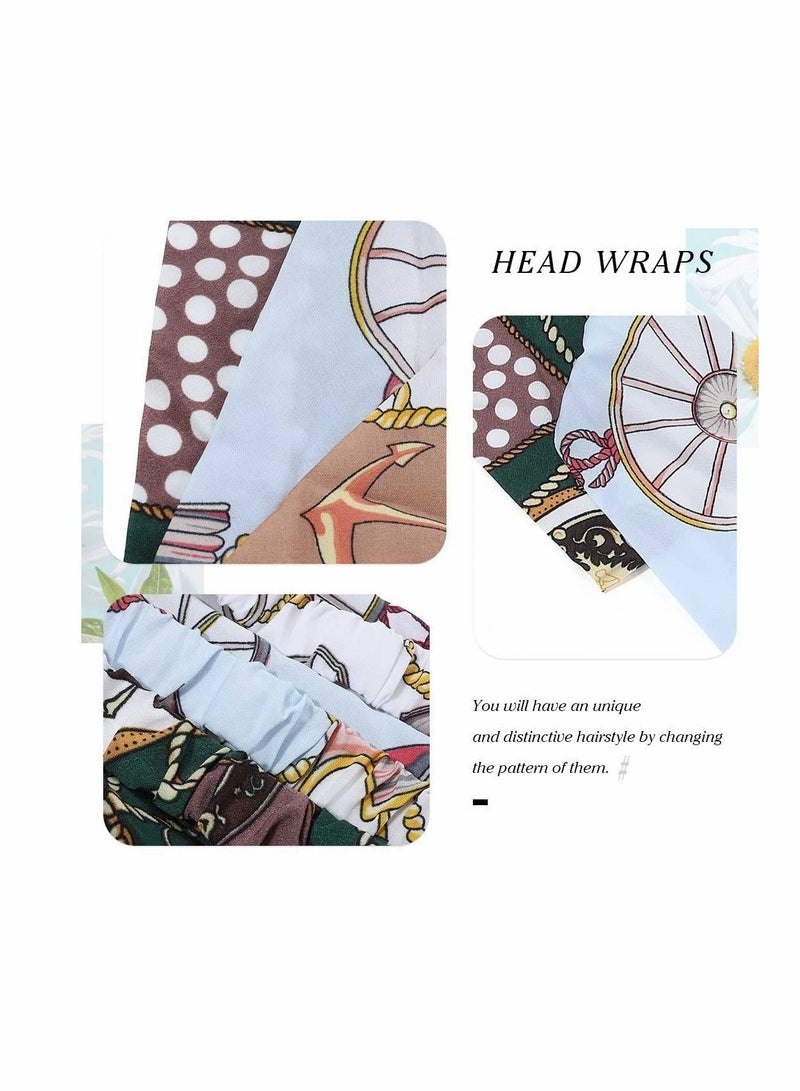 NIBEMINENT Head Scarfs, Boho Headbands Blue Triangle Scarfs Flower Chiffon Kerchief Hair Bandanas Wide Turban Elastic Band for Women and Girls (Pack of 3) - Image 4