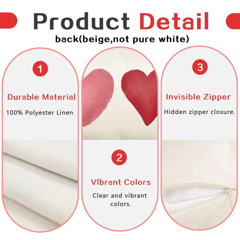RABUSOFA Valentines Pillow Covers 12x20 Red Pink Hearts Love Throw Decorative Outdoor Lumbar Cushion Cases for Valentines Decor Decorations for Home Couch Patio(26018W-12) - Image 4