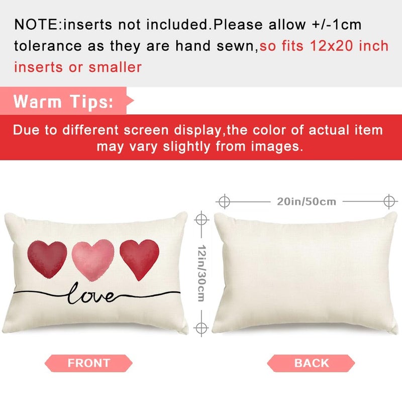 RABUSOFA Valentines Pillow Covers 12x20 Red Pink Hearts Love Throw Decorative Outdoor Lumbar Cushion Cases for Valentines Decor Decorations for Home Couch Patio(26018W-12) - Image 5