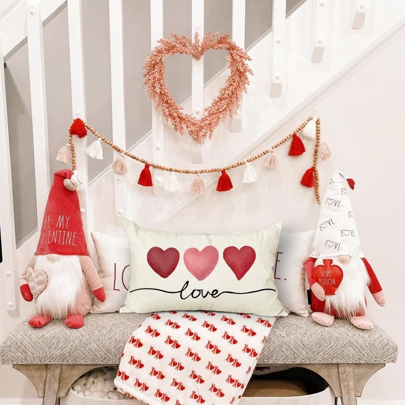 RABUSOFA Valentines Pillow Covers 12x20 Red Pink Hearts Love Throw Decorative Outdoor Lumbar Cushion Cases for Valentines Decor Decorations for Home Couch Patio(26018W-12) - Image 3