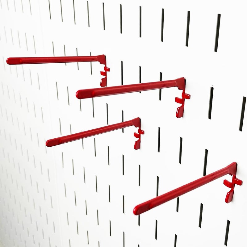 Wall control Paint Brush Hook and Thread Spool Holder Storage Organizer Pegs Metal Pegboard - (4) Pack of Narrow 3.5-Inch Reach Slotted Peg Hooks for Paint Brushes and Spools (Red) - Image 1