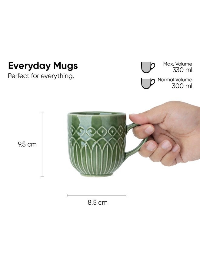 Shay طقم أكواب قهوة شاي السيراميك، مجموعة من 2، 330 مل، نقش أخضر | كوب متوسط | تشطيب لامع | طقم أكواب قهوة بورسلين | آمن للاستخدام في الميكروويف (كوب حليب منقوش، أخضر، مجموعة من 2) - Image 4