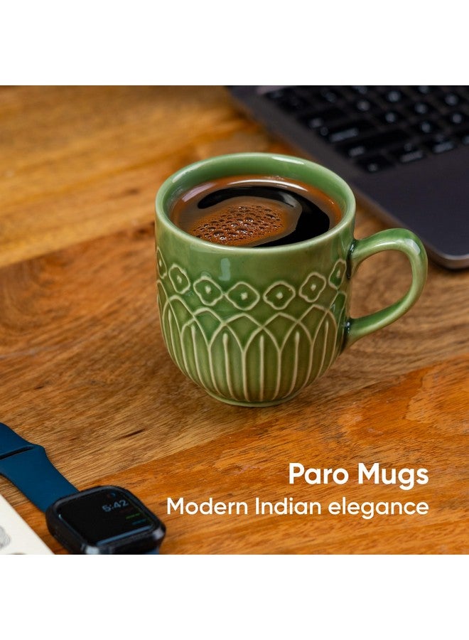 Shay طقم أكواب قهوة شاي السيراميك، مجموعة من 2، 330 مل، نقش أخضر | كوب متوسط | تشطيب لامع | طقم أكواب قهوة بورسلين | آمن للاستخدام في الميكروويف (كوب حليب منقوش، أخضر، مجموعة من 2) - Image 2