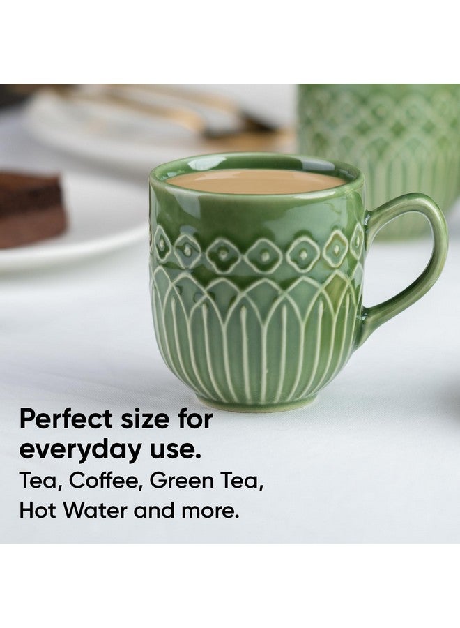 Shay طقم أكواب قهوة شاي السيراميك، مجموعة من 2، 330 مل، نقش أخضر | كوب متوسط | تشطيب لامع | طقم أكواب قهوة بورسلين | آمن للاستخدام في الميكروويف (كوب حليب منقوش، أخضر، مجموعة من 2) - Image 5
