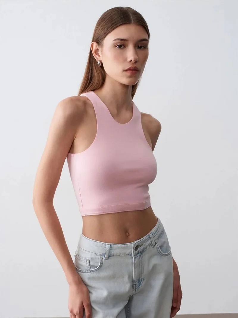 ديلفين DILVIN Ribbed Sleeveless Crop Blouse