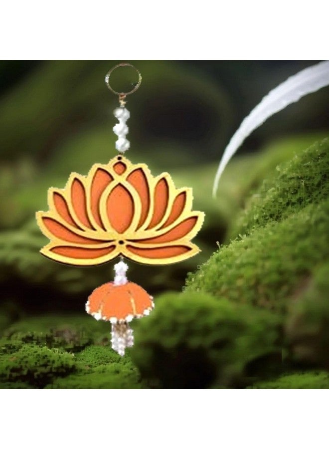 BENAVJI BENAVJI Handmade MDF Wood Lotus Hangings Jhumki Style for Home Wall Decor Diwali Ganpati Navratri Wedding Mandir Pooja Rooms Event Backdrops All Festival Decorations Orange Color Lotus Pack of 6  - Image 4