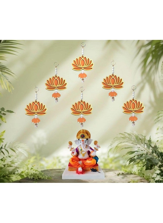 BENAVJI BENAVJI Handmade MDF Wood Lotus Hangings Jhumki Style for Home Wall Decor Diwali Ganpati Navratri Wedding Mandir Pooja Rooms Event Backdrops All Festival Decorations Orange Color Lotus Pack of 6  - Image 3