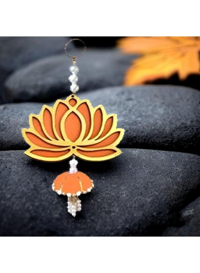 BENAVJI BENAVJI Handmade MDF Wood Lotus Hangings Jhumki Style for Home Wall Decor Diwali Ganpati Navratri Wedding Mandir Pooja Rooms Event Backdrops All Festival Decorations Orange Color Lotus Pack of 6  - Image 5