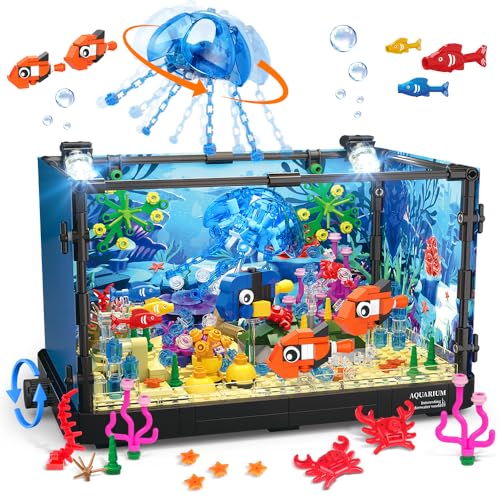 HOGOKIDS Fish Tank Building Set with LED Light Movable Aquarium Building Toys for Adults Kids 725PCS Creative Aquarium Toy with Jellyfish Fish Animal Educational Gift for Boys Girls Age 814 - Image 1