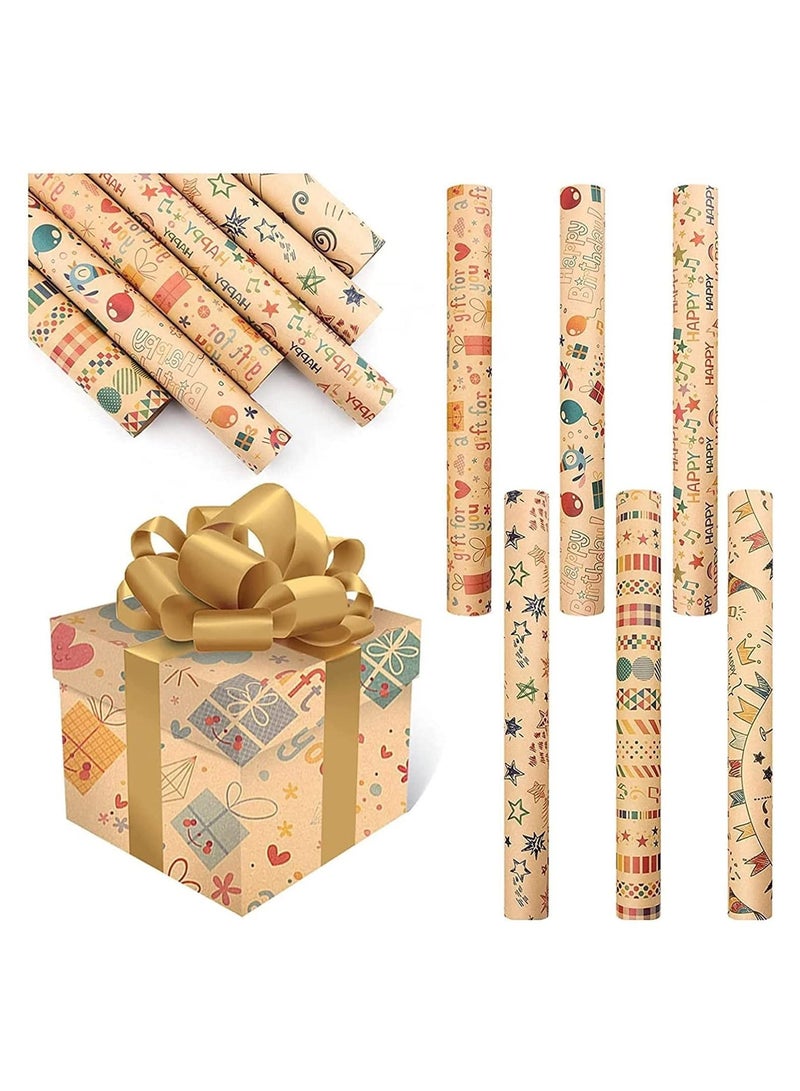 SYOSI ورق تغليف الهدايا، 6 أوراق تغليف هدايا لأعياد الميلاد، العطلات، الزفاف، الحفلات، تغليف هدايا الأطفال، لفافة ورق كرافت، مجموعة ورق تغليف هدايا العطلات، مقاس 70 سم × 50 سم، 6 ورقات - Image 1
