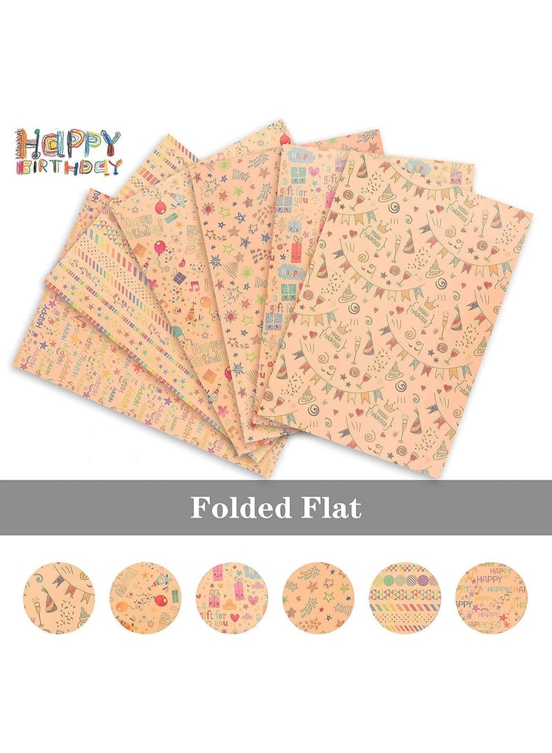 SYOSI ورق تغليف الهدايا، 6 أوراق تغليف هدايا لأعياد الميلاد، العطلات، الزفاف، الحفلات، تغليف هدايا الأطفال، لفافة ورق كرافت، مجموعة ورق تغليف هدايا العطلات، مقاس 70 سم × 50 سم، 6 ورقات - Image 2