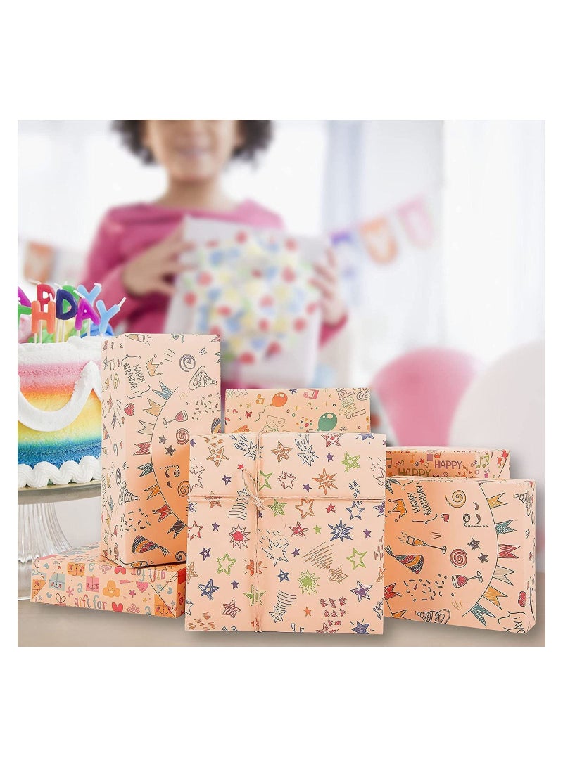 SYOSI ورق تغليف الهدايا، 6 أوراق تغليف هدايا لأعياد الميلاد، العطلات، الزفاف، الحفلات، تغليف هدايا الأطفال، لفافة ورق كرافت، مجموعة ورق تغليف هدايا العطلات، مقاس 70 سم × 50 سم، 6 ورقات - Image 3