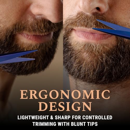 Ontaki Facial Hair Scissors - 5 Inch, Midnight Blue - High-Carbon German Steel Grooming Scissors for Beard & Mustache with Mustache Comb, Beard Comb & Leather Pouch - Image 4