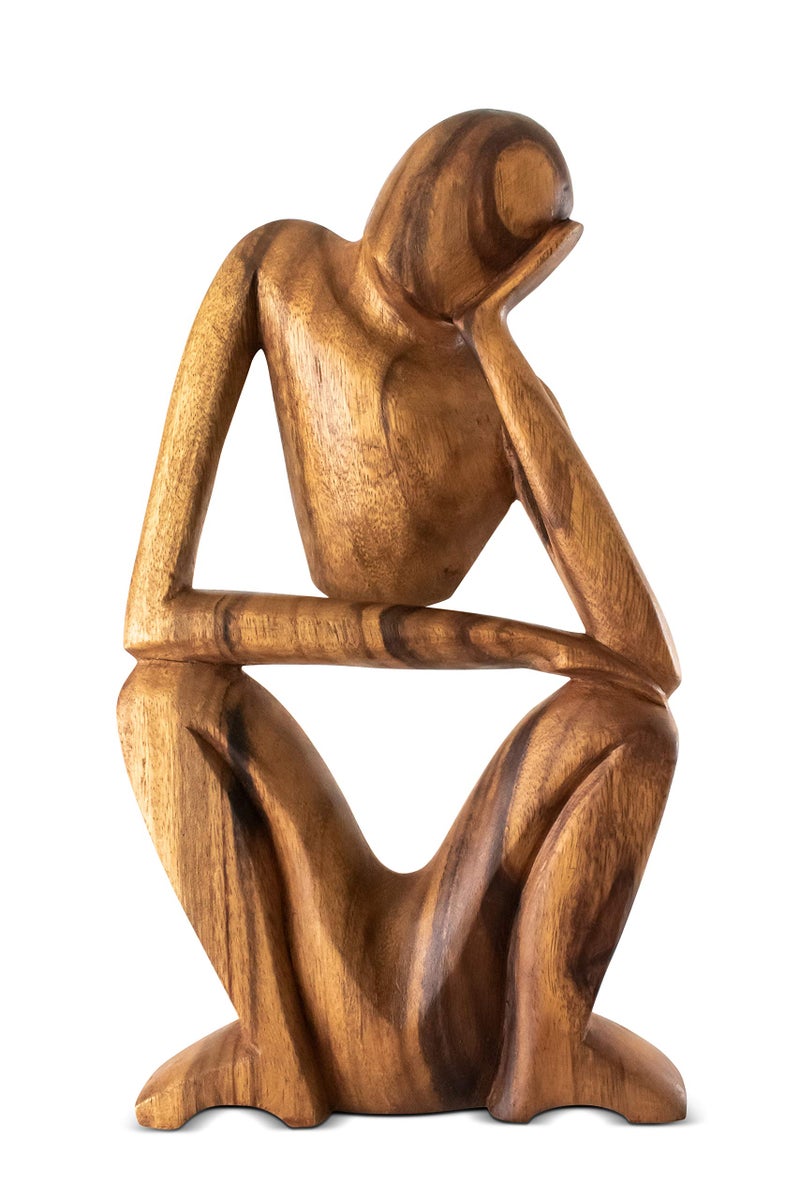 G6 Collection 12 Wooden Handmade Abstract Sculpture Statue Handcrafted Squatting Man Thinking Gift Art Decorative Home Decor Figurine Artwork Accent Decoration Hand Carved Squatting Man Thinking