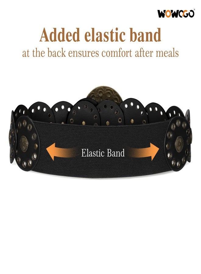 WOWOGO Western Boho Chunky Cowgirl Disc Belt for Women Circle Country Concho Big Wide Leather Elastic Waist Belts - Image 2