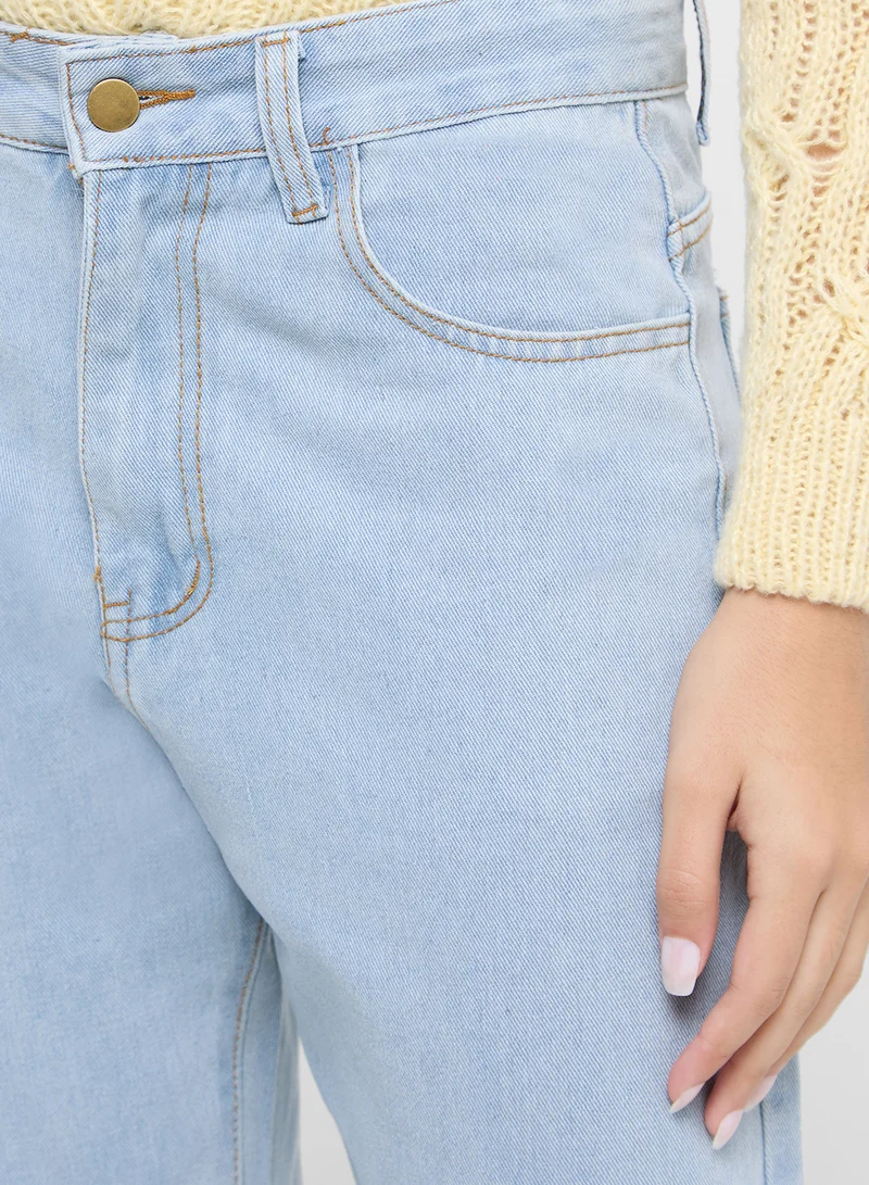 Ginger Cropped Straight Fit Jeans With Side Slit