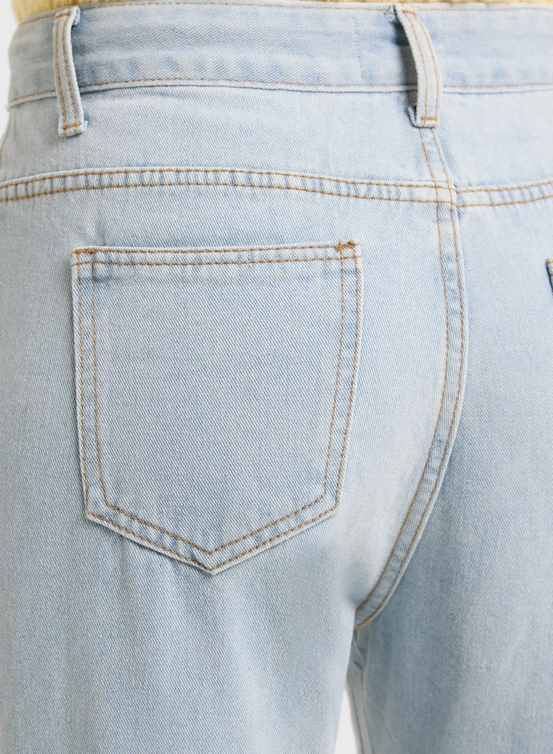 Ginger Cropped Straight Fit Jeans With Side Slit