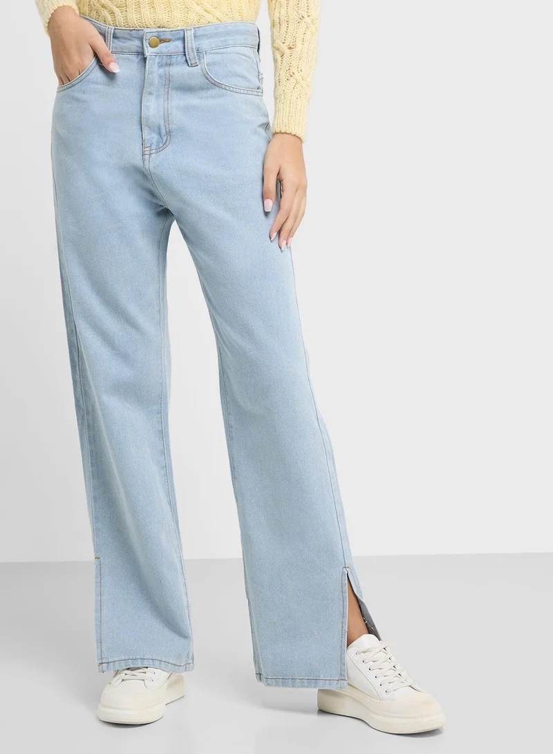 Ginger  Cropped Straight Fit Jeans With Side Slit for Women | Best Price UAE