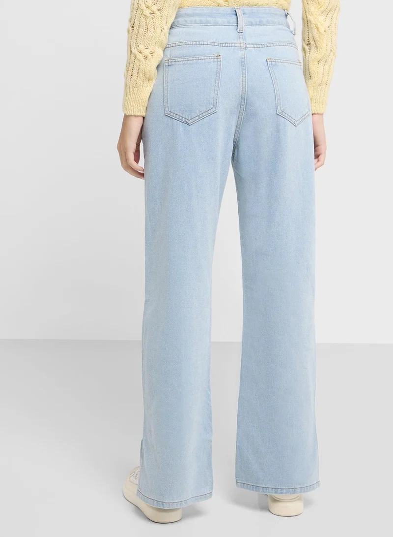 Ginger  Cropped Straight Fit Jeans With Side Slit for Women | Best Price UAE