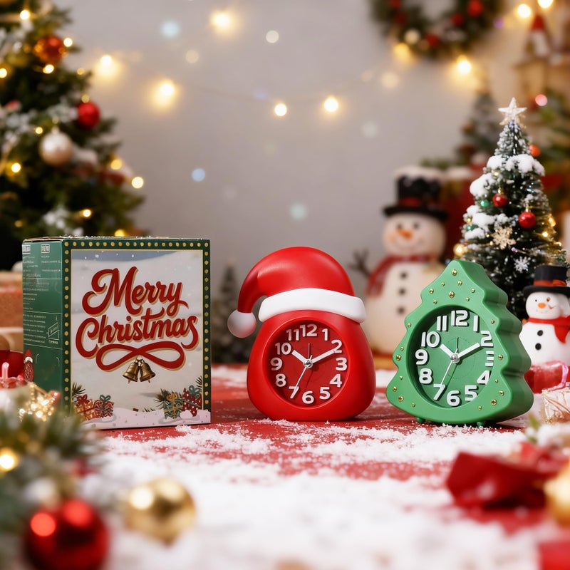 AYRELYÂ® Christmas Alarm Clock Gift Set â€“ 2 Silent Analog Clocks (Santa Hat & Christmas Tree), Ready-to-Gift Holiday Edition for Kids & Family, with Festive Gift Box - Image 4