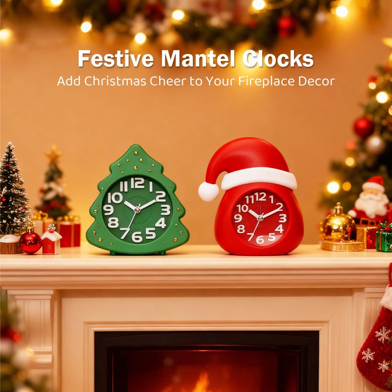 AYRELYÂ® Christmas Alarm Clock Gift Set â€“ 2 Silent Analog Clocks (Santa Hat & Christmas Tree), Ready-to-Gift Holiday Edition for Kids & Family, with Festive Gift Box - Image 2