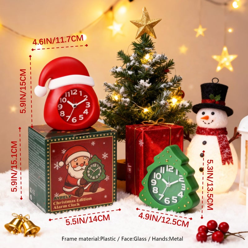 AYRELYÂ® Christmas Alarm Clock Gift Set â€“ 2 Silent Analog Clocks (Santa Hat & Christmas Tree), Ready-to-Gift Holiday Edition for Kids & Family, with Festive Gift Box - Image 5
