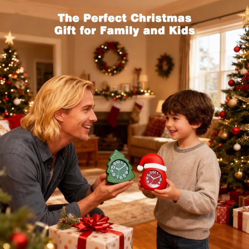 AYRELYÂ® Christmas Alarm Clock Gift Set â€“ 2 Silent Analog Clocks (Santa Hat & Christmas Tree), Ready-to-Gift Holiday Edition for Kids & Family, with Festive Gift Box - Image 3