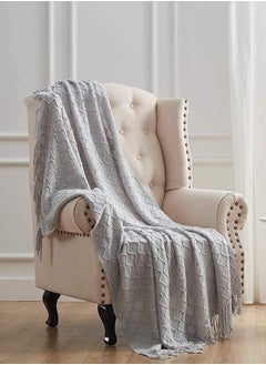 Arabest Knitted Throw Blankets, Cozy Lightweight Decorative Throw, Warm Woven Blanket with Tassels for Couch Sofa, Bed and Living Room, All Seasons for Women, Men and Kids (127x172cm, Light Grey)  - Image 1