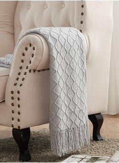 Arabest Knitted Throw Blankets, Cozy Lightweight Decorative Throw, Warm Woven Blanket with Tassels for Couch Sofa, Bed and Living Room, All Seasons for Women, Men and Kids (127x172cm, Light Grey)  - Image 3