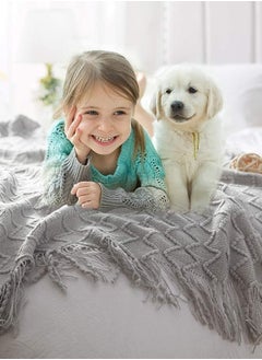 Arabest Knitted Throw Blankets, Cozy Lightweight Decorative Throw, Warm Woven Blanket with Tassels for Couch Sofa, Bed and Living Room, All Seasons for Women, Men and Kids (127x172cm, Light Grey)  - Image 2