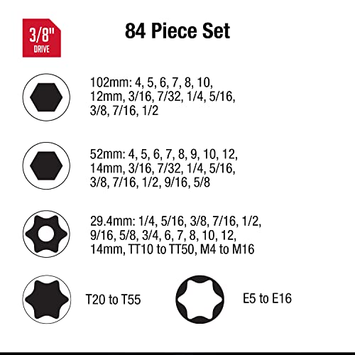 Sunex Tools Sunex 3569 3/8" Dr. Master Hex Bit Impact Socket Set (84 Piece) - Image 2